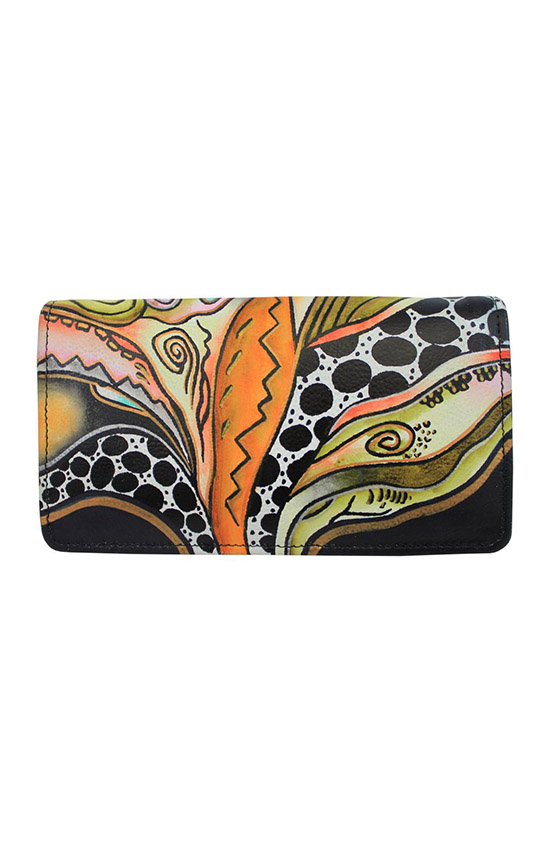 Red flowers leather hand painted wallet - Sylvias Designers Touch