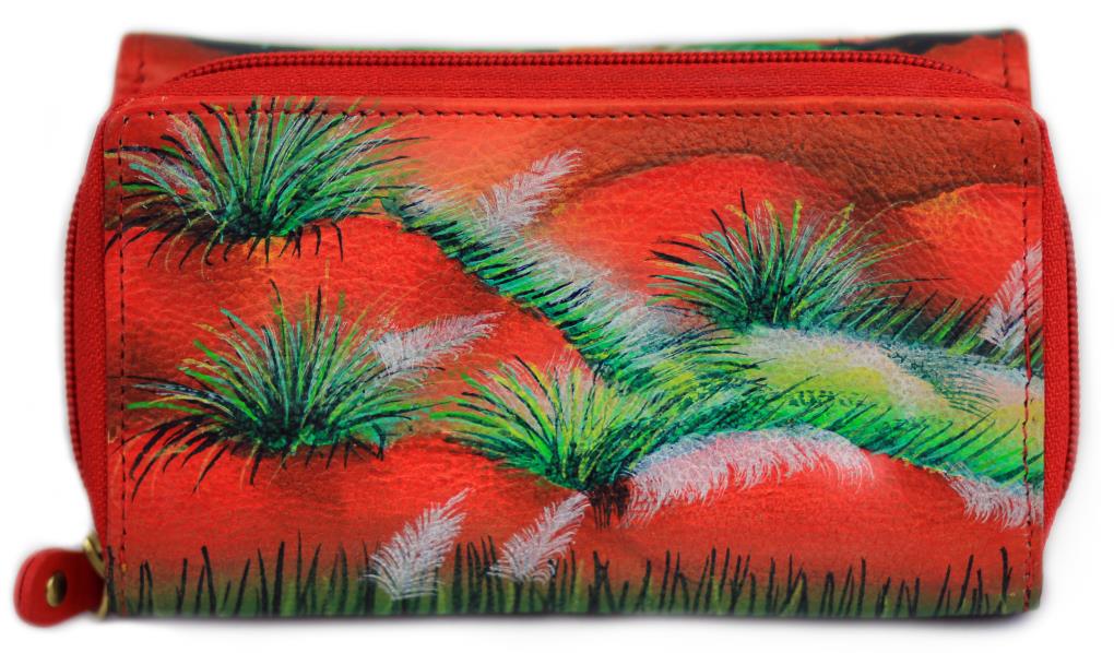 Red flowers leather hand painted wallet - Sylvias Designers Touch