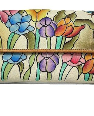 Red flowers leather hand painted wallet - Sylvias Designers Touch