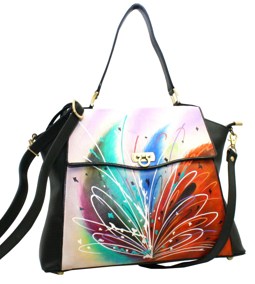 Painted Leather Bag, Unique Leather Purse, Humming Bird Handbag, Art Bag, Leather Hand-Painted, Flowers Bag, Artistic Handbag