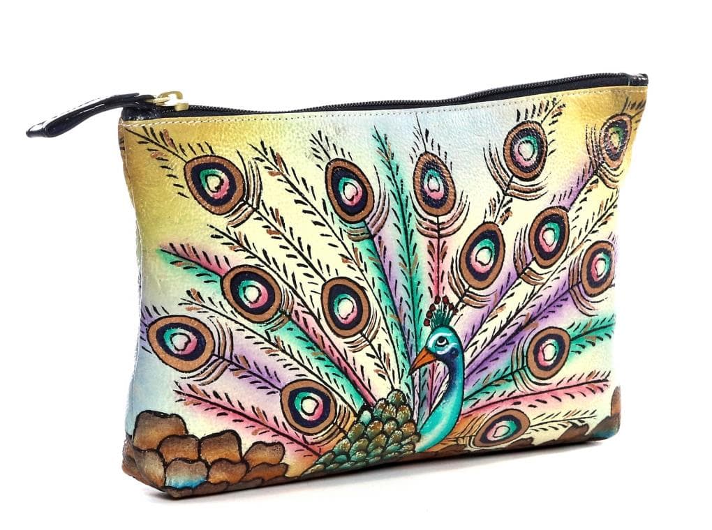 Peacock genuine leather cosmetic case - Sylvias Designers Touch